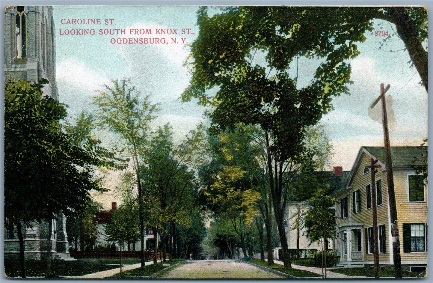 OGDENSBURG NY CAROLINE STREET ANTIQUE POSTCARD