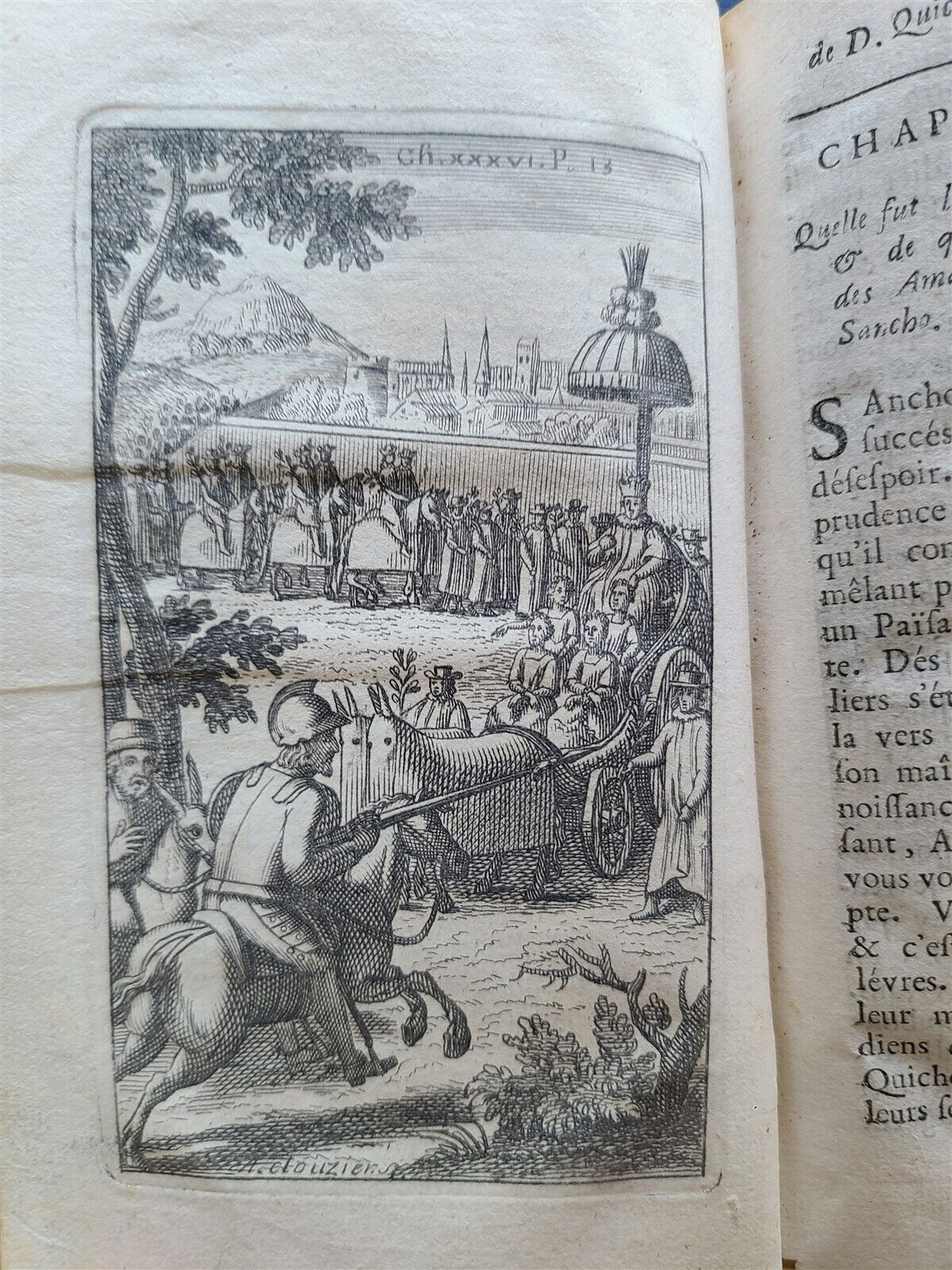 1716 DON QUIXOTE DE LA MANCHE 2 VOLS antique ILLUSTRATED RARE FRENCH EDITION