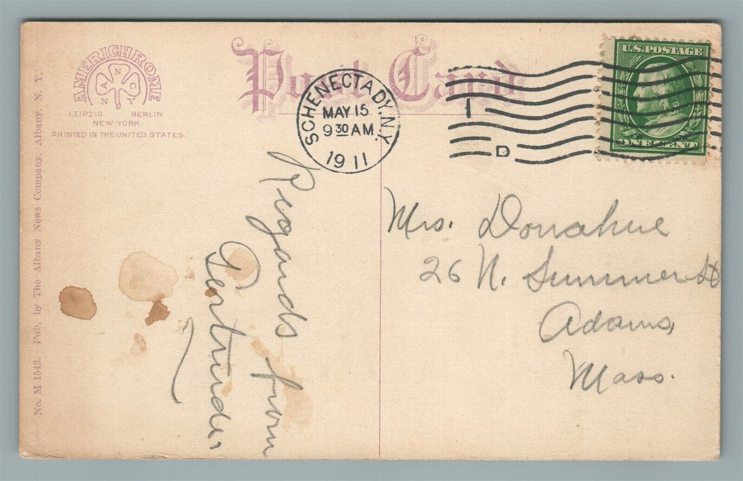 SCHENECTADY NY RAILWAY COMPANY STATE STREET ANTIQUE POSTCARD