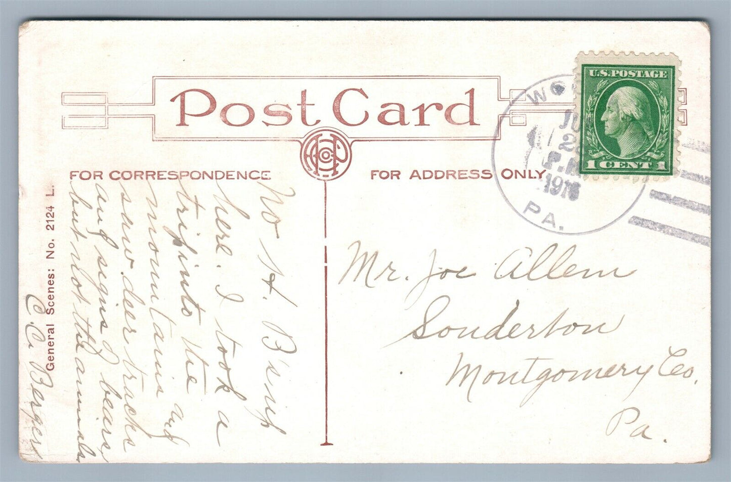 WOODWARD PA BOATING SCENE 1916 ANTIQUE POSTCARD