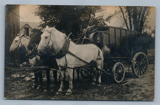 HORSE DRAWN WAGON ANTIQUE REAL PHOTO POSTCARD RPPC