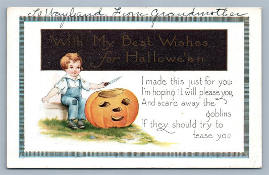 HALLOWEEN WISHES EMBOSSED ANTIQUE POSTCARD