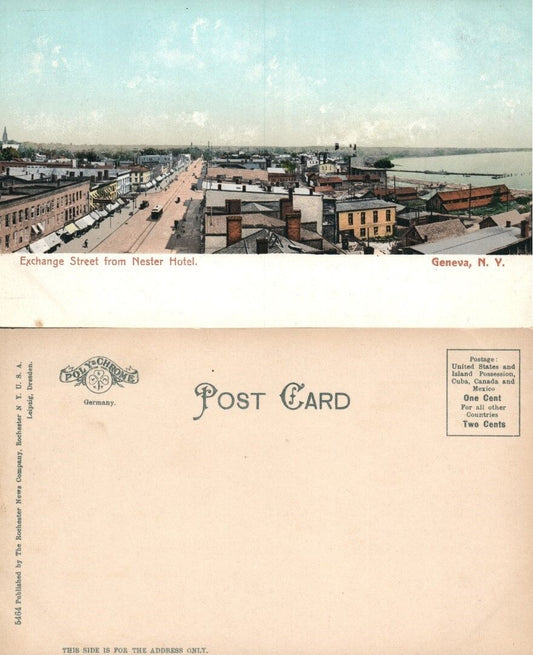 GENEVA N.Y. EXCHANGE STREET FROM NESTER HOTEL UNDIVIDED ANTIQUE POSTCARD