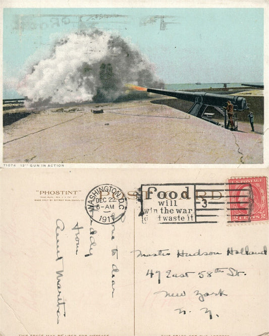 12 INCH GUN IN ACTION 1917 WWI ANTIQUE POSTCARD