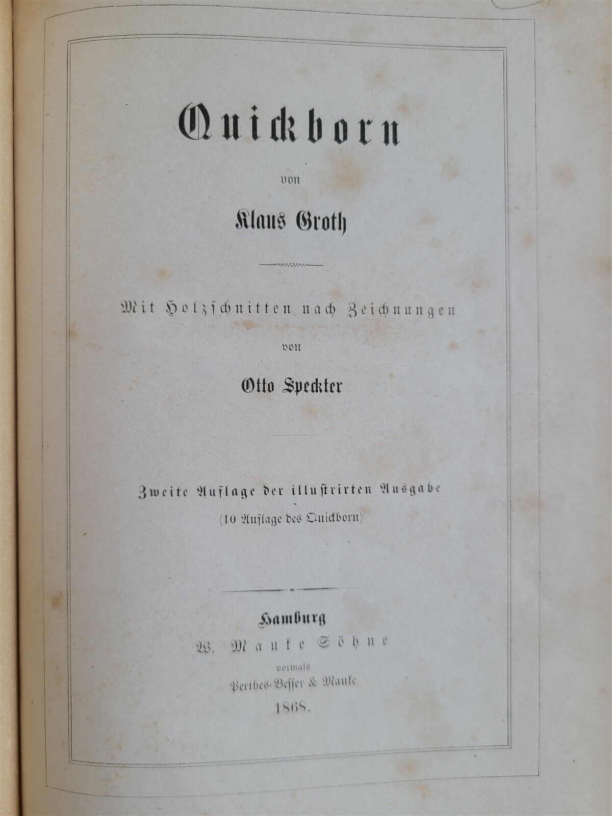 1868 QUICKBORN by KLAUS GROTH antique GERMAN POETRY ILLUSTRATED