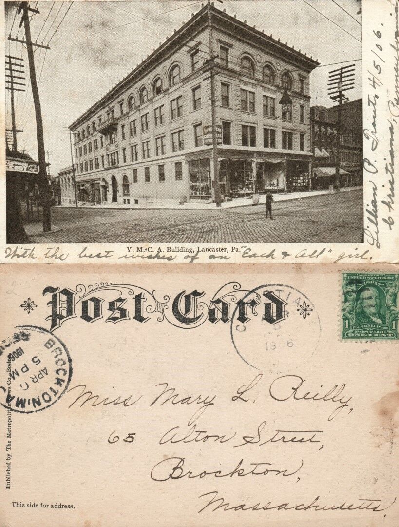 LANCASTER PA YMCA BUILDING LIME STREET 1906 UNDIVIDED ANTIQUE POSTCARD