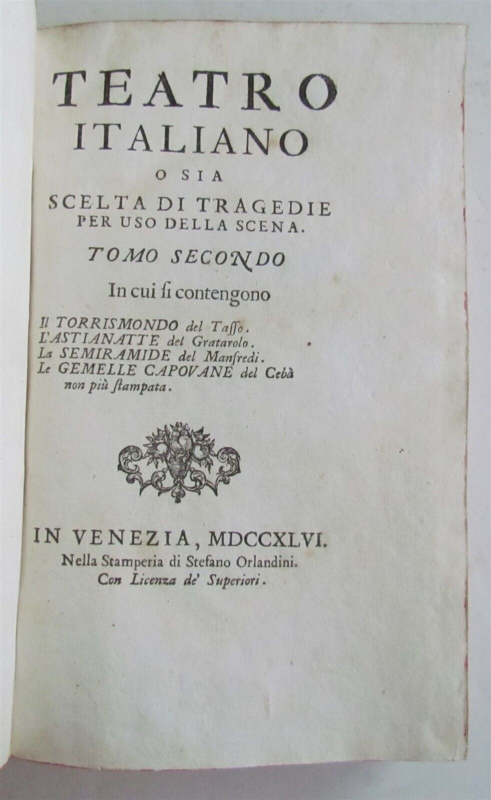 1746 Teatro Italiano o Sia scelta di tragedie antique in Italian vellum