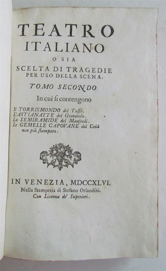 1746 Teatro Italiano o Sia scelta di tragedie antique in Italian vellum