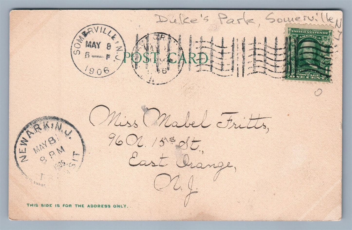 SOMERVILLE NJ DUKE'S RESIDENCE ANTIQUE POSTCARD