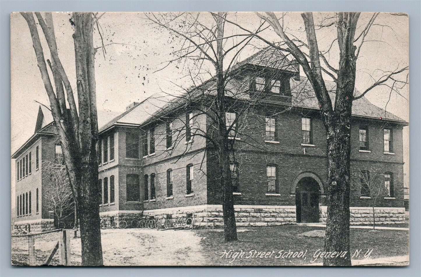 GENEVA NY HIGH STREET SCHOOL ANTIQUE POSTCARD