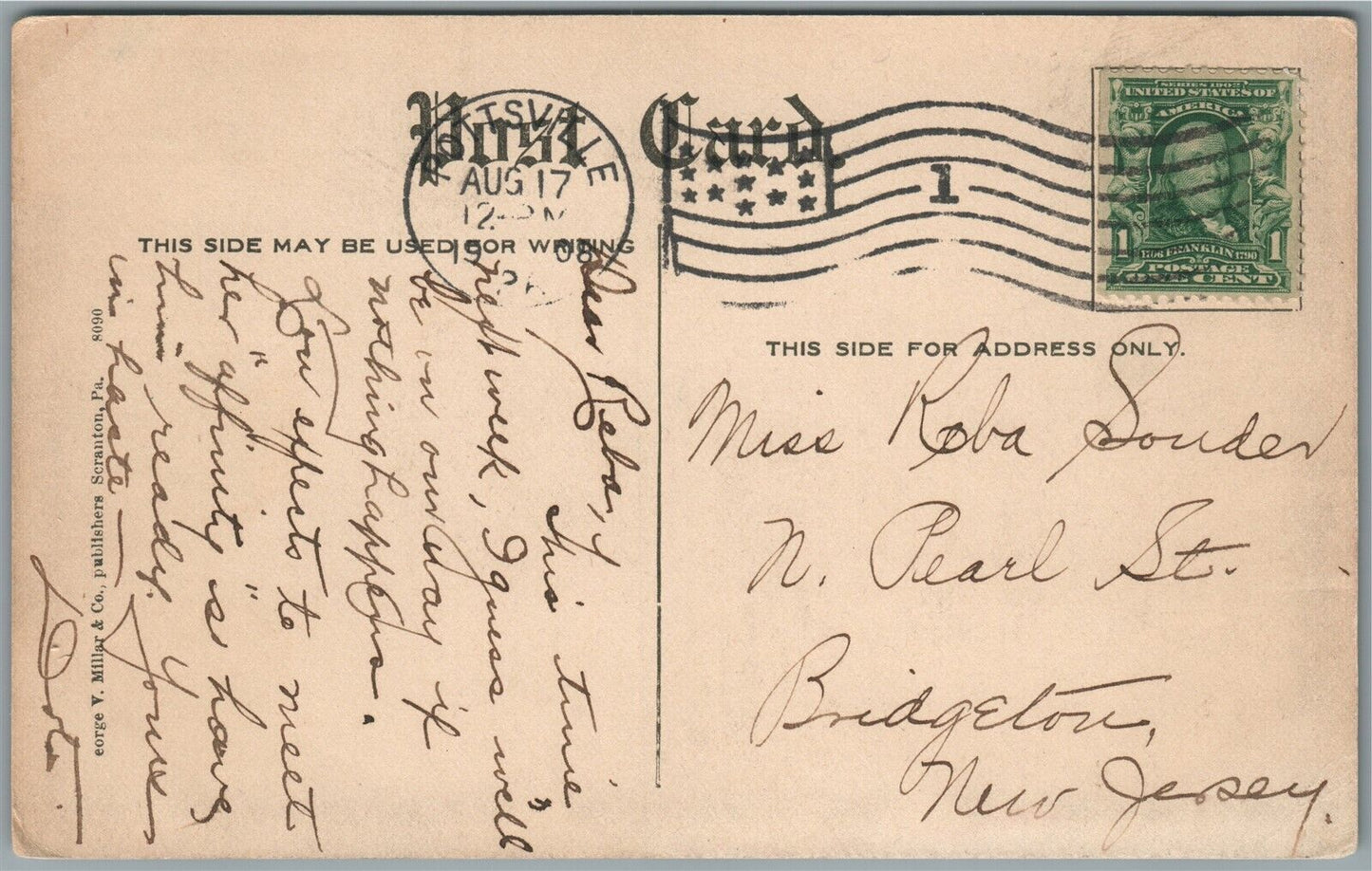 POTTSVILLE PA MAUCH CHUNK STREET ANTIQUE POSTCARD