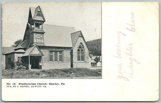 HAWLEY PA PRESBYTERIAN CHURCH 1907 ANTIQUE POSTCARD PRIVATE MAILING CARD