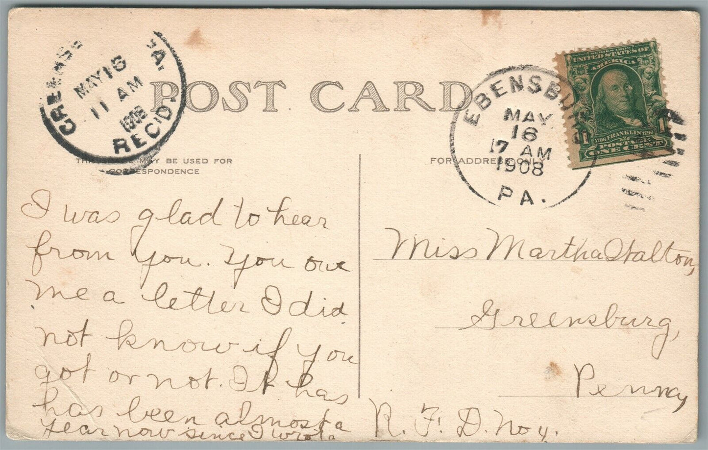 EBENSBURG PA THE INN ANTIQUE POSTCARD