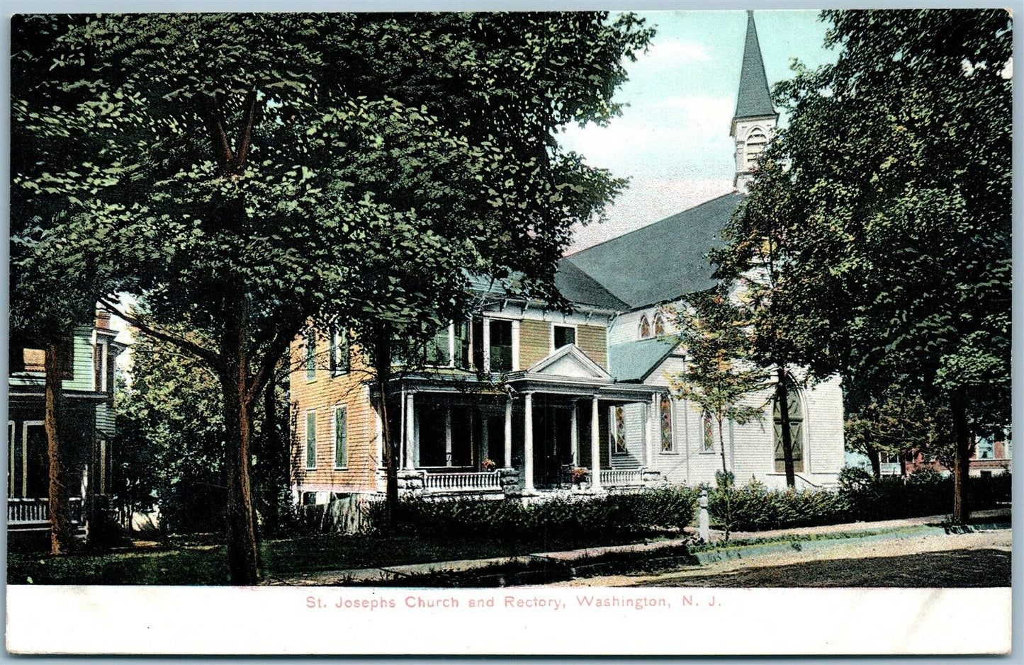 WASHINGTON NJ ST.JOSEPH'S CHURCH & RECTORY ANTIQUE POSTCARD
