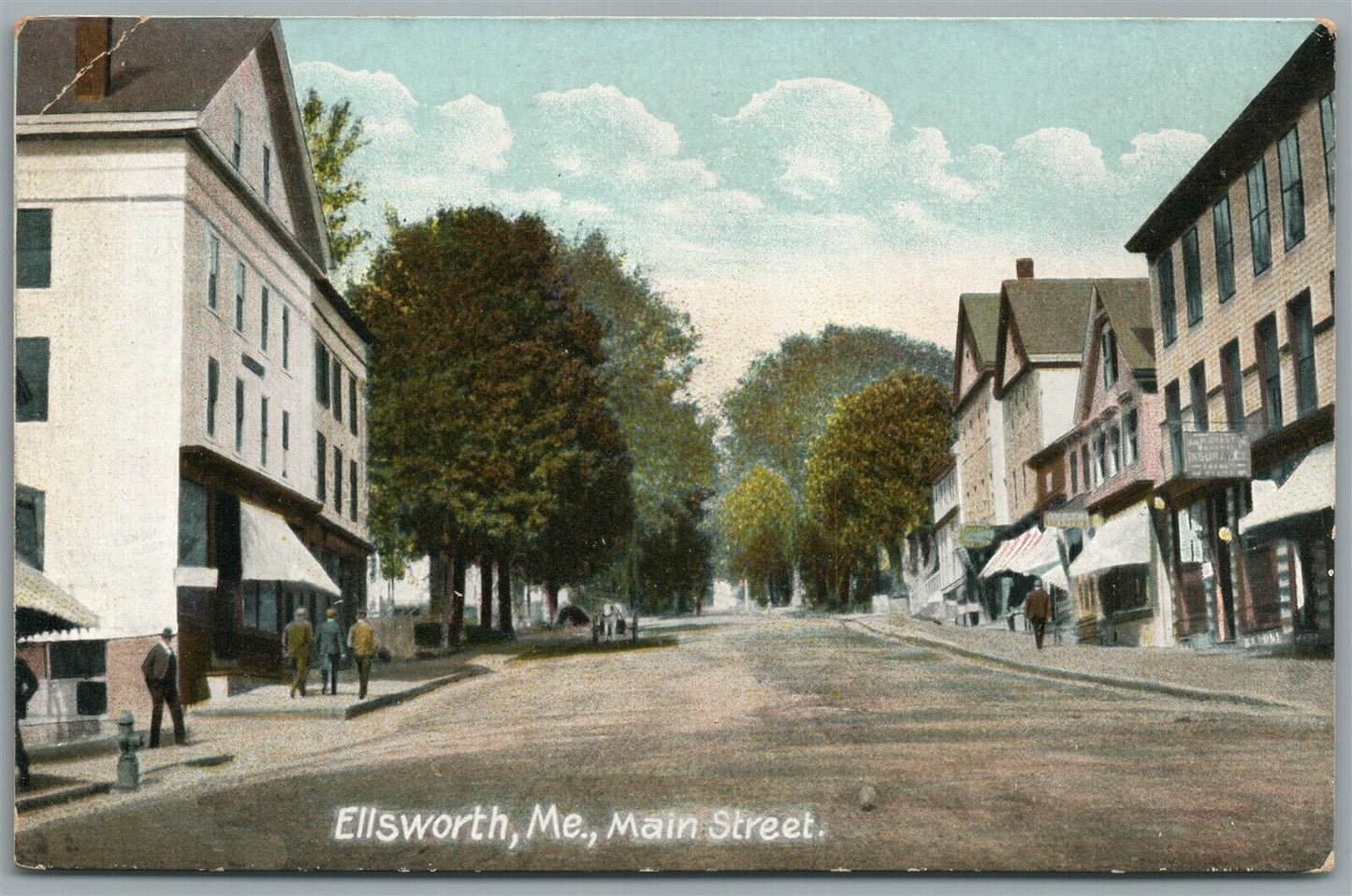 ELLSWORTH ME MAIN STREET ANTIQUE POSTCARD