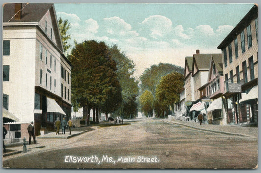 ELLSWORTH ME MAIN STREET ANTIQUE POSTCARD
