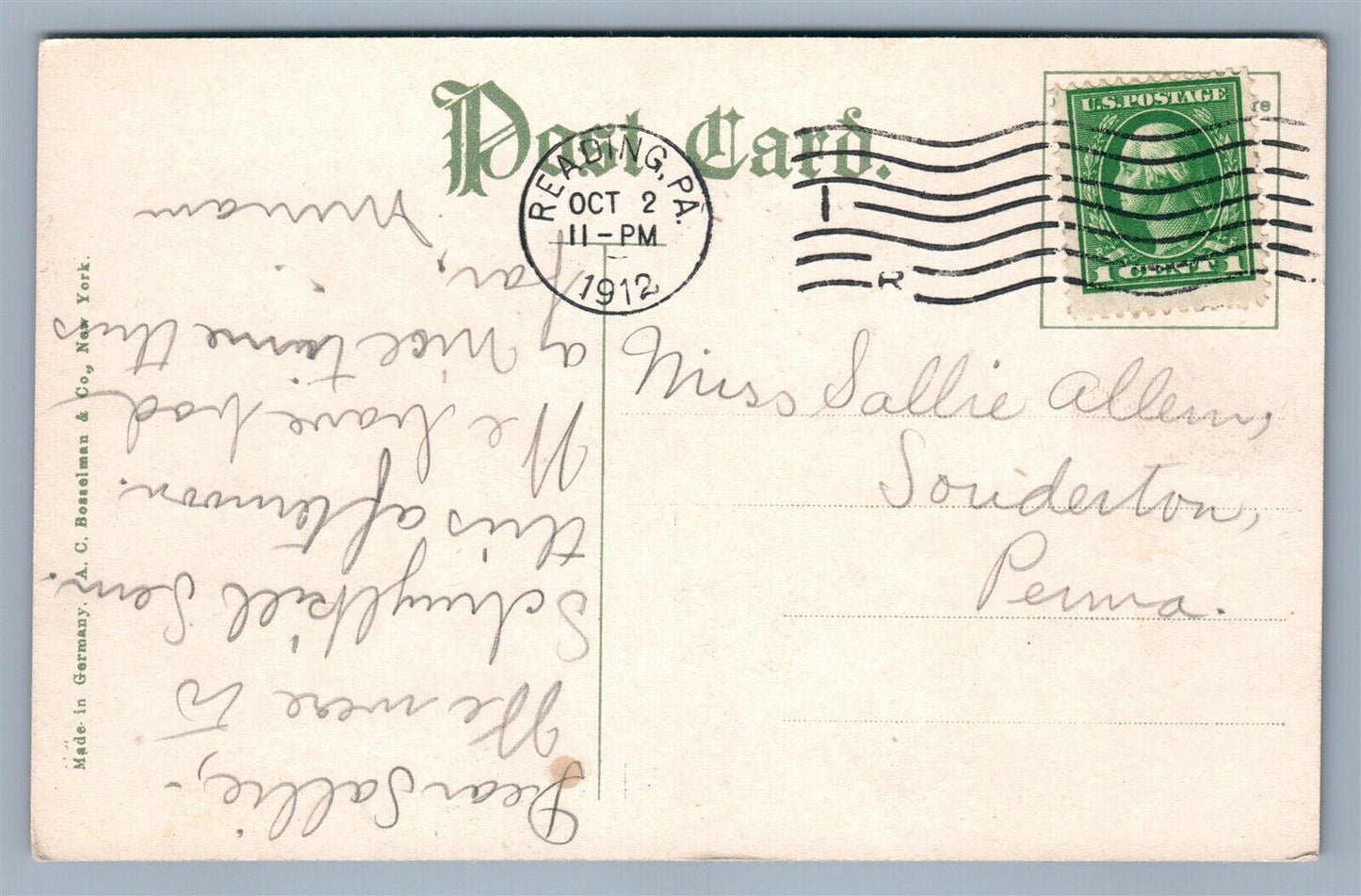 READING PA MANSION HOUSE ANTIQUE POSTCARD