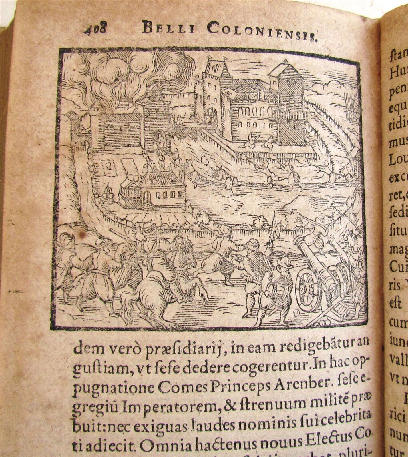 1584 DE BELLO COLONIENSI antique ILLUSTRATED W/ BATTLE SCENES vellum binding