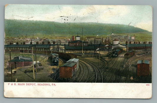 READING PA RAILROAD DEPOT RAILWAY STATION ANTIQUE POSTCARD