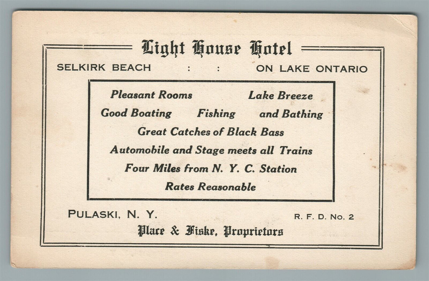 PULASKI NY SELKIRK BEACH LIGHT HOUSE & HOTEL ANTIQUE ADVERTISING POSTCARD