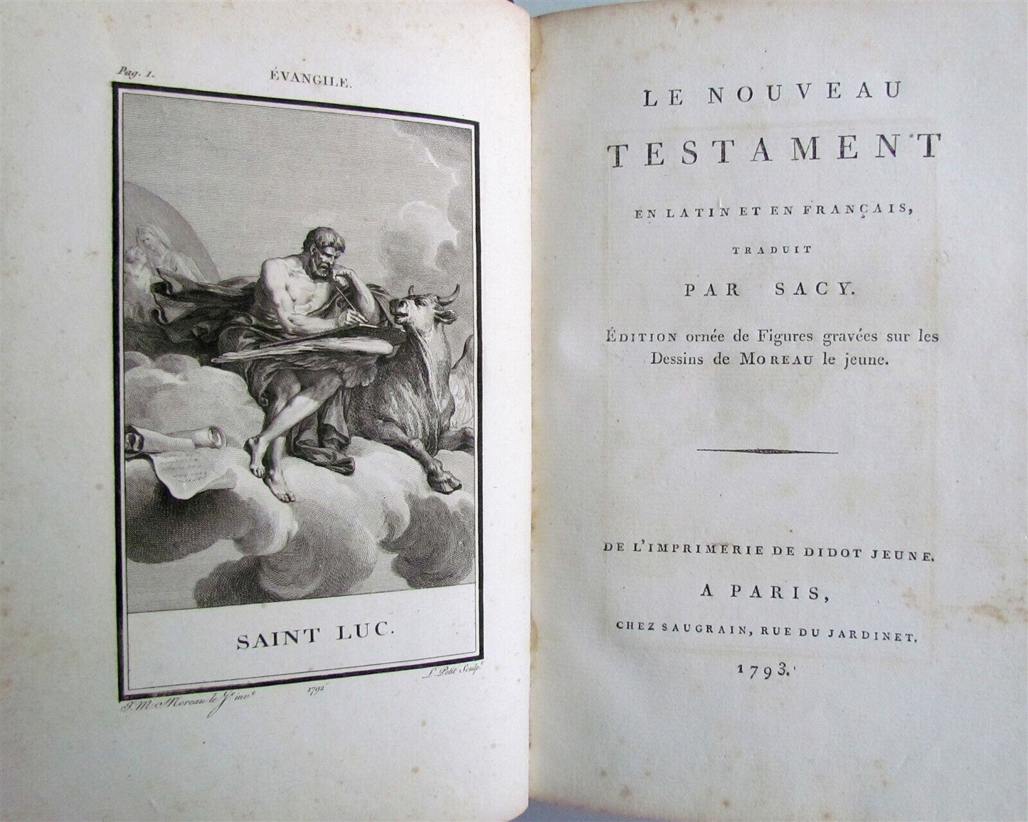 1793 BIBLE 3 VOLUMES ILLUSTRATED FRENCH NEW TESTAMENT antique