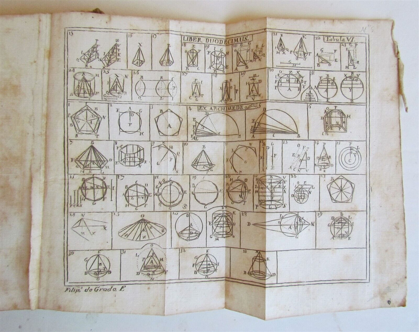 1744 MATHEMATICS EUCLID GEOMETRY ARCHIMEDE THEOREMATA antique ILLUSTRATED vellum