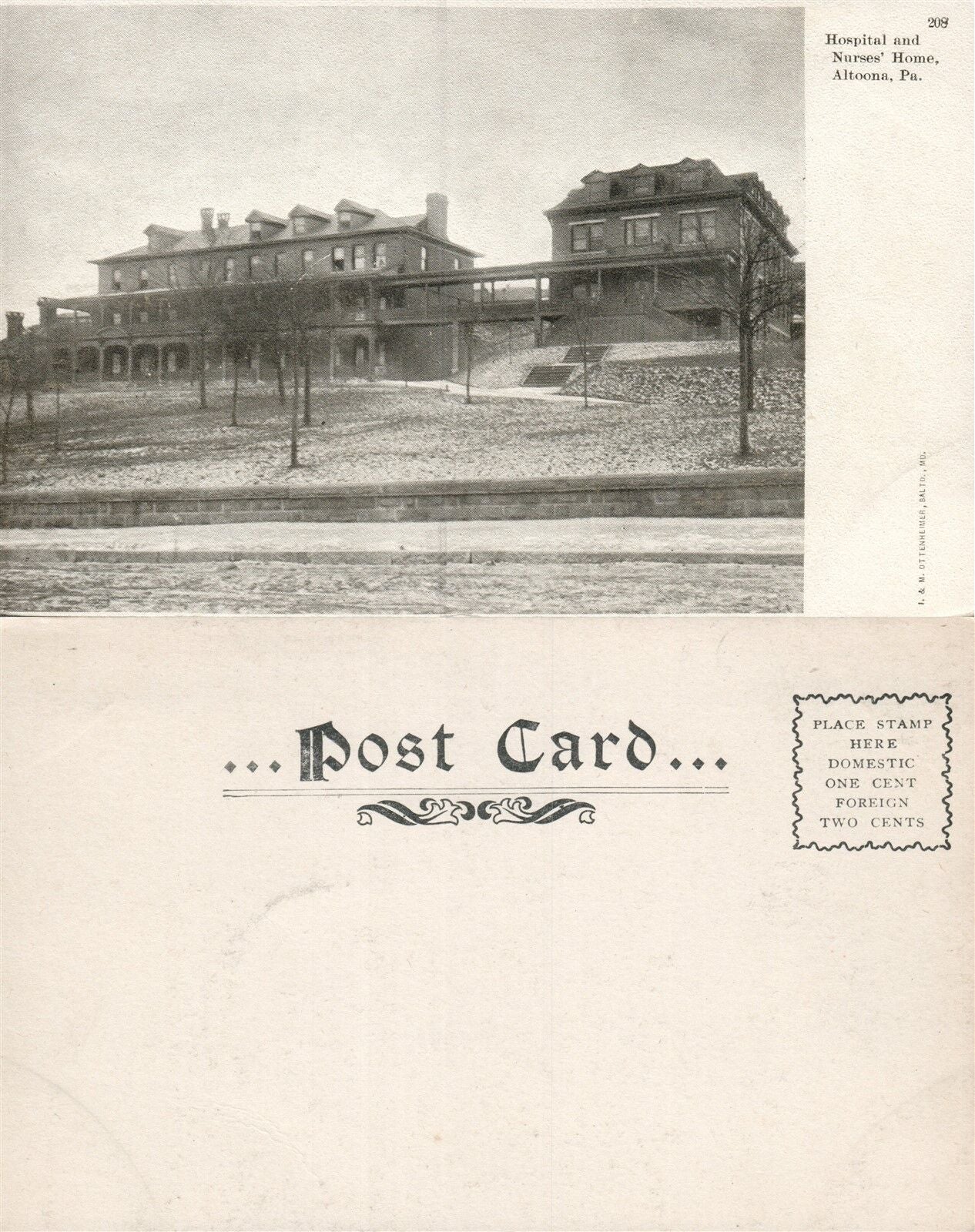 ALTOONA PA HOSPITAL & NURSE'S HOME UNDIVIDED ANTIQUE POSTCARD