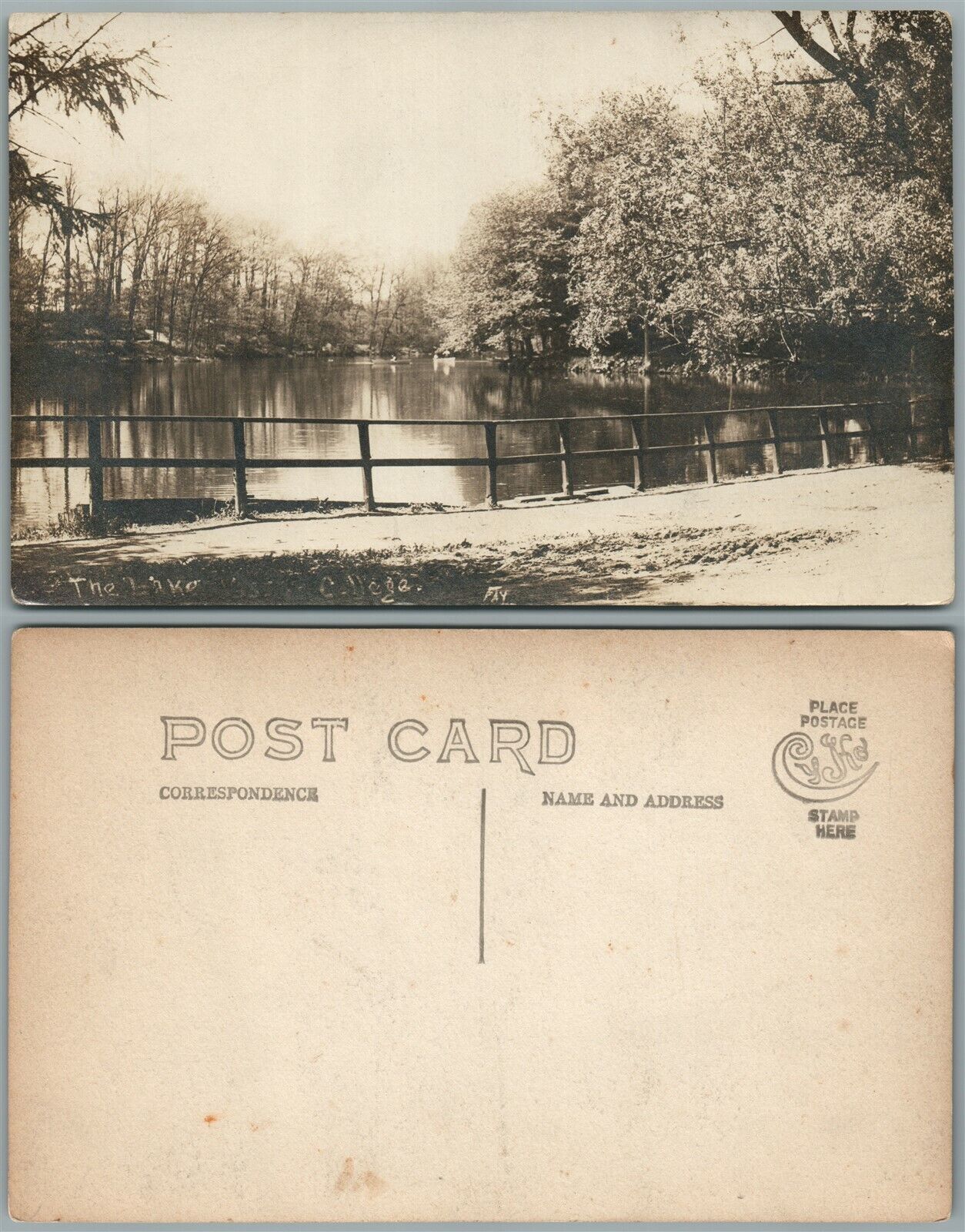 POUGHSKEEPSIE N.Y. VASSAR COLLEGE LAKE VIEW ANTIQUE REAL PHOTO POSTCARD RPPC