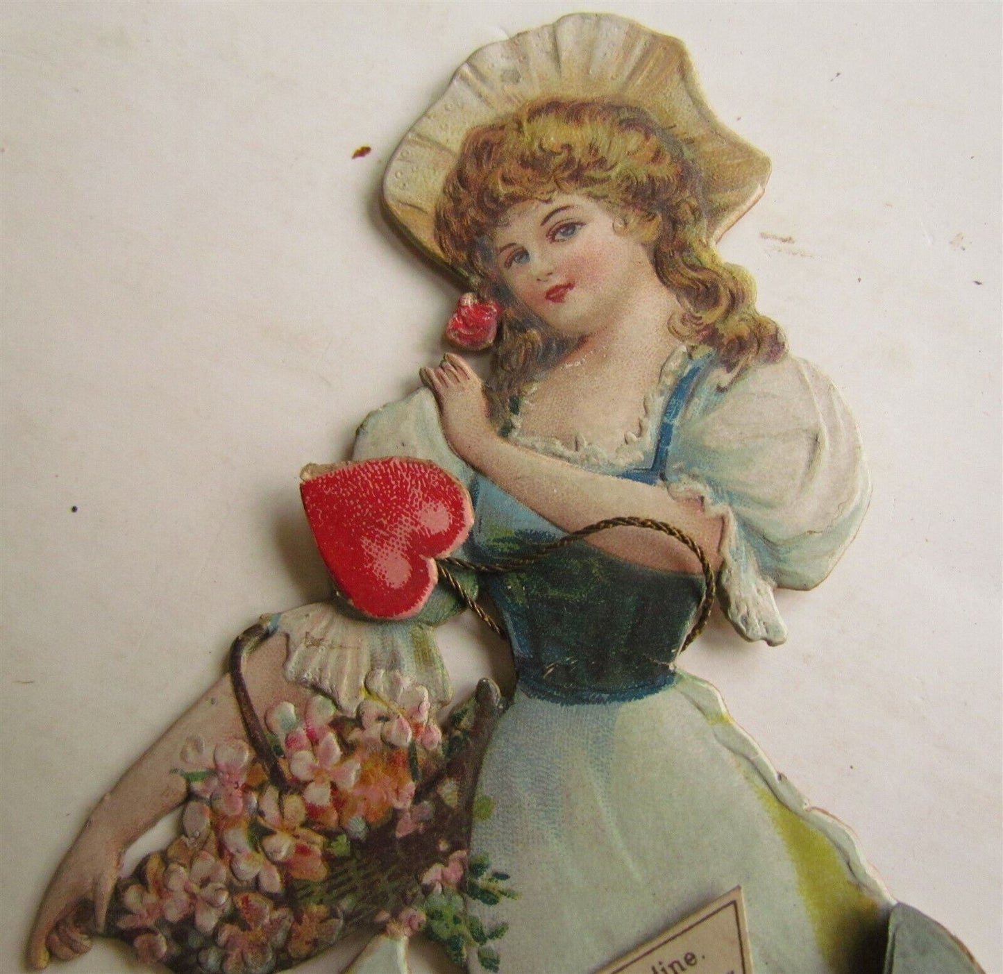 1904 VALENTINE POP UP antique CARD GIRL w/ FLOWERS SCARCE!