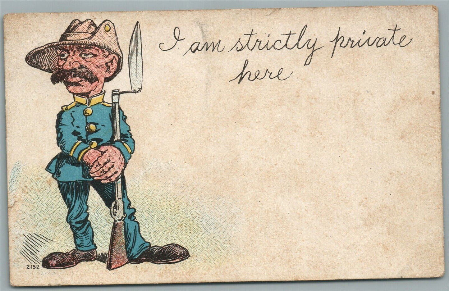 US SOLDIER w/ RIFLE COMIC 1909 ANTIQUE POSTCARD