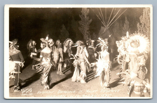 AMERICAN INDIAN DANCE SHERIDAN WYO RODEO 1935 ANTIQUE REAL PHOTO POSTCARD RPPC