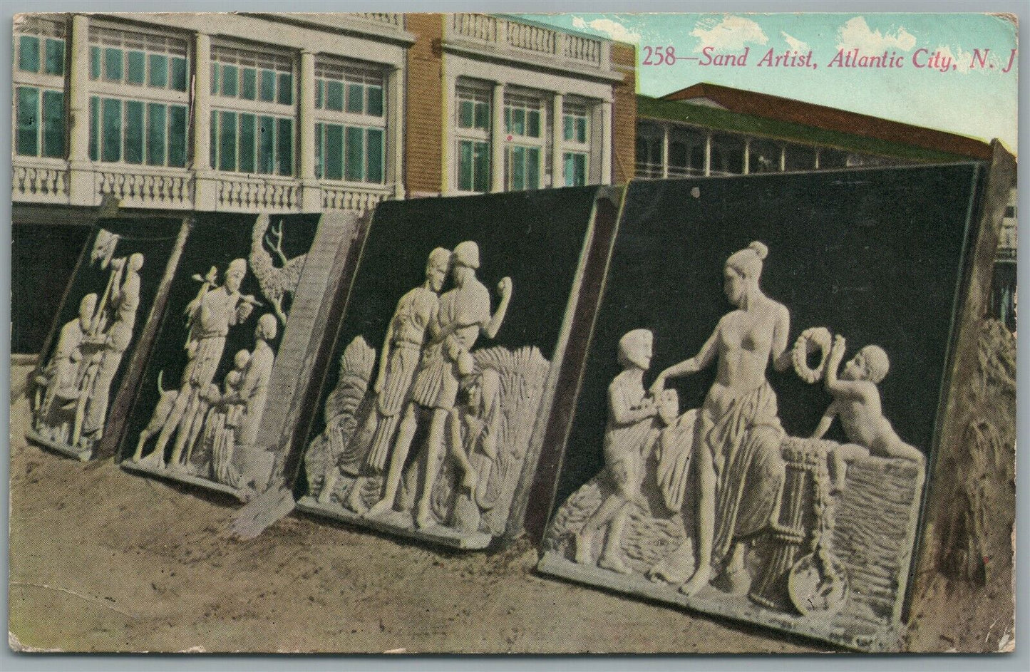 ATLANTIC CITY NJ SAND ARTIST ANTIQUE POSTCARD