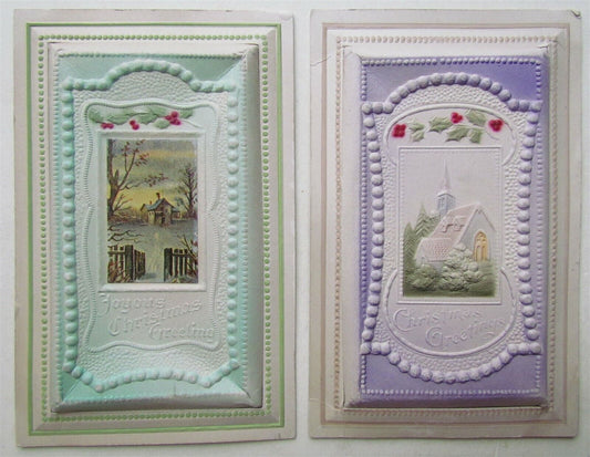 LOT of 2 CHRISTMAS DIMENTIONAL ANTIQUE POSTCARDS