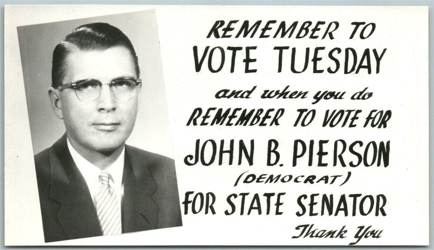 KANSAS STATE SENATOR JOHN PIERSON ELECTION VINTAGE REAL PHOTO POSTCARD RPPC