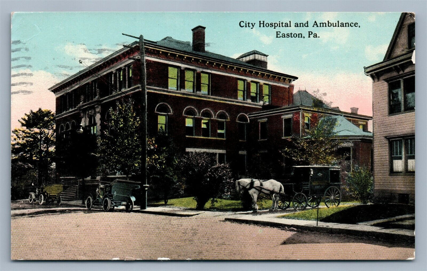 EASTON PA CITY HOSPITAL & AMBULANCE ANTIQUE POSTCARD