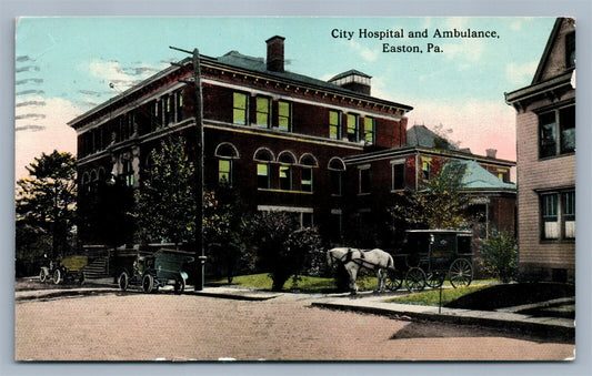 EASTON PA CITY HOSPITAL & AMBULANCE ANTIQUE POSTCARD