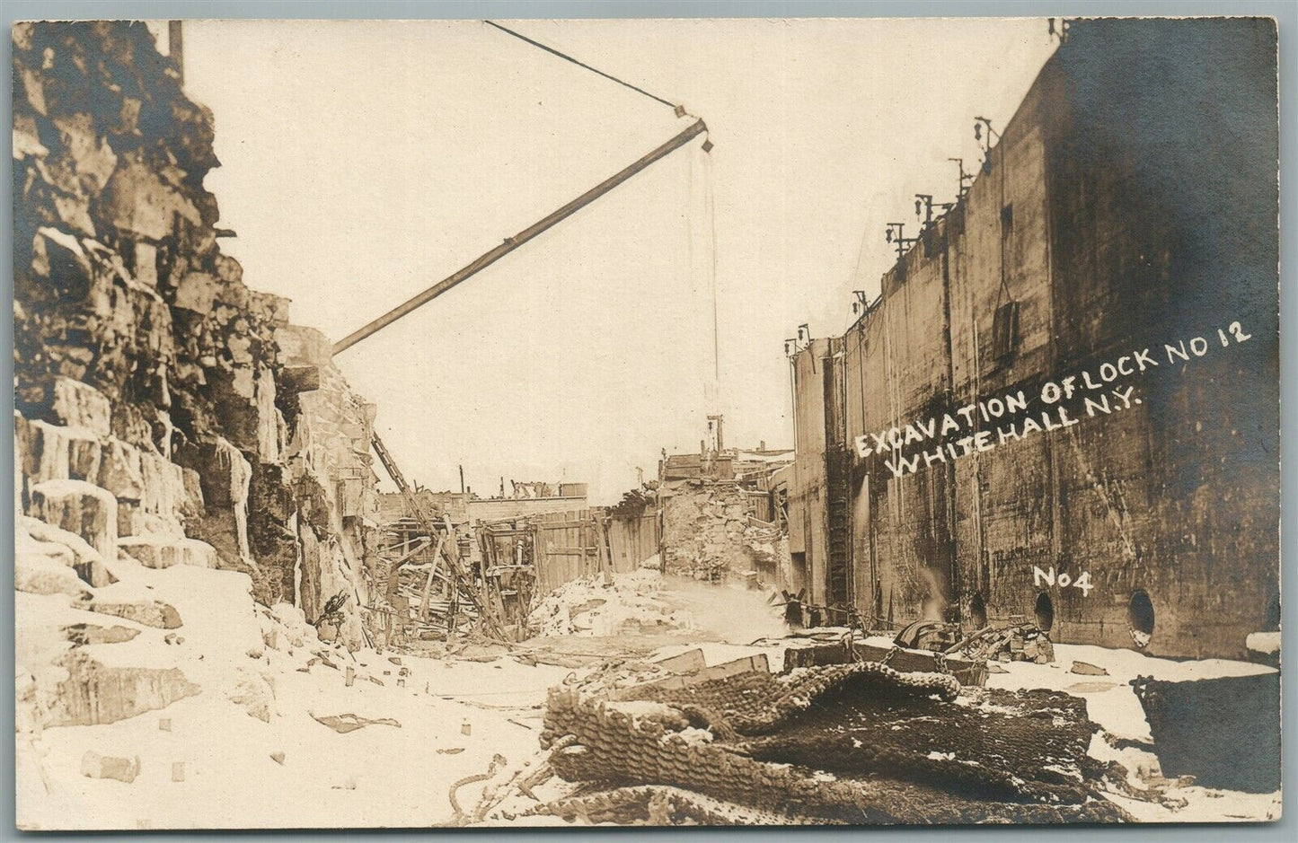 WHITEHALL NY EXCAVATION OF LOCK No.12 ANTIQUE REAL PHOTO POSTCARD RPPC