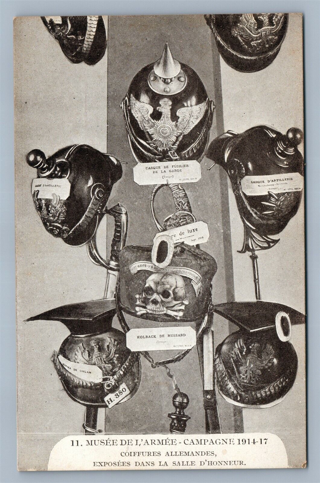 MILITARY HELMETS MUSEUM DISPLAY ANTIQUE POSTCARD