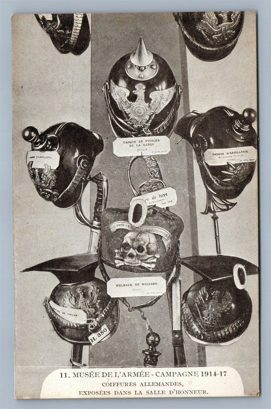 MILITARY HELMETS MUSEUM DISPLAY ANTIQUE POSTCARD