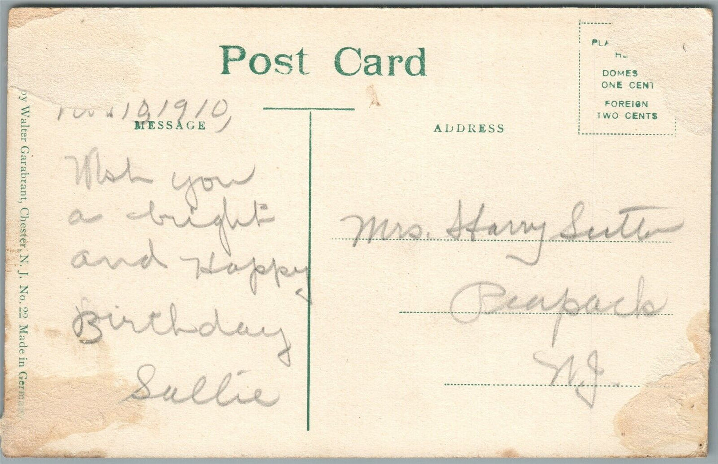 PEAPACK & GLADSTONE NJ HIGH SCHOOL ANTIQUE POSTCARD