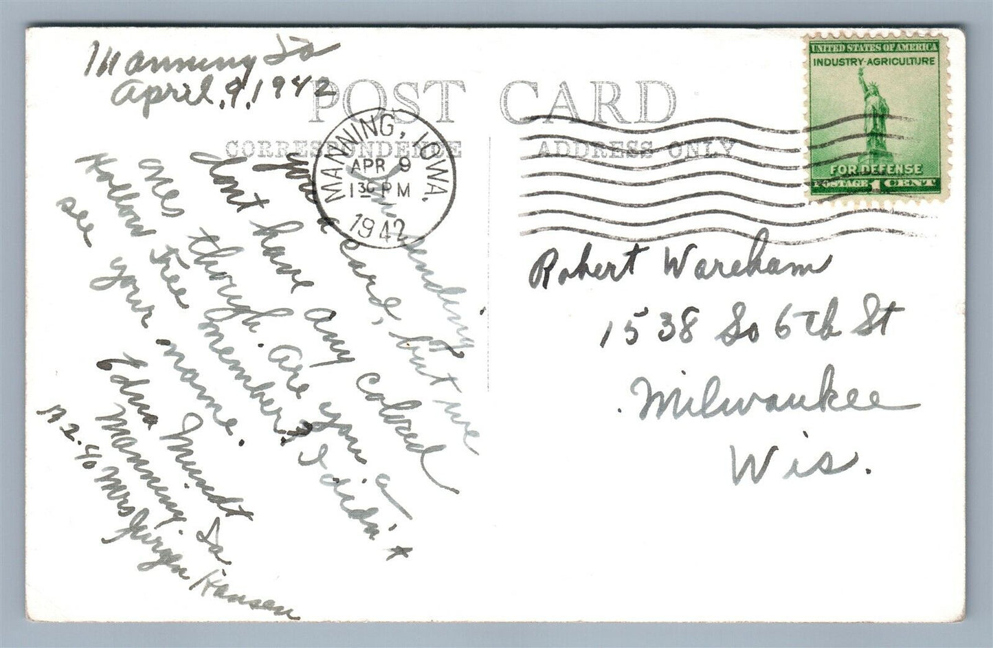 MANNING IA BROWN McDONALD 1942 VINTAGE REAL PHOTO POSTCARD RPPC