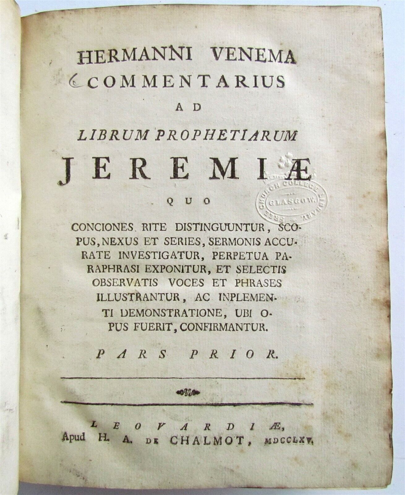 1765 Commentary on Prophet Jeremia by HERMAN VENEMA antique VELLUM BINDING V. I