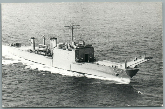 MILITARY SHIP U.S.S. BARNSTABLE COUNTY VINTAGE REAL PHOTO POSTCARD RPPC