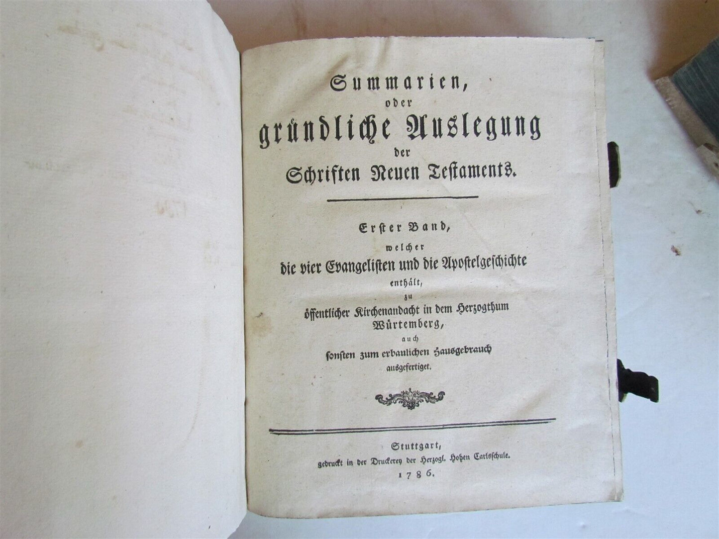 1786 BIBLE COMMENTARY in GERMAN 2 VOLUMES NEW TESTAMENT antique PIGSKIN BOUND