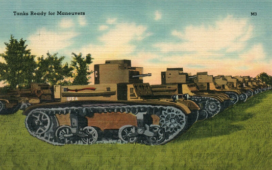 TANKS READY FOR MANEUVERS 1942 VINTAGE POSTCARD