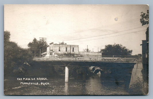 MIDDLEVILLE MI MAIN STREET BRIDGE ANTIQUE REAL PHOTO POSTCARD RPPC