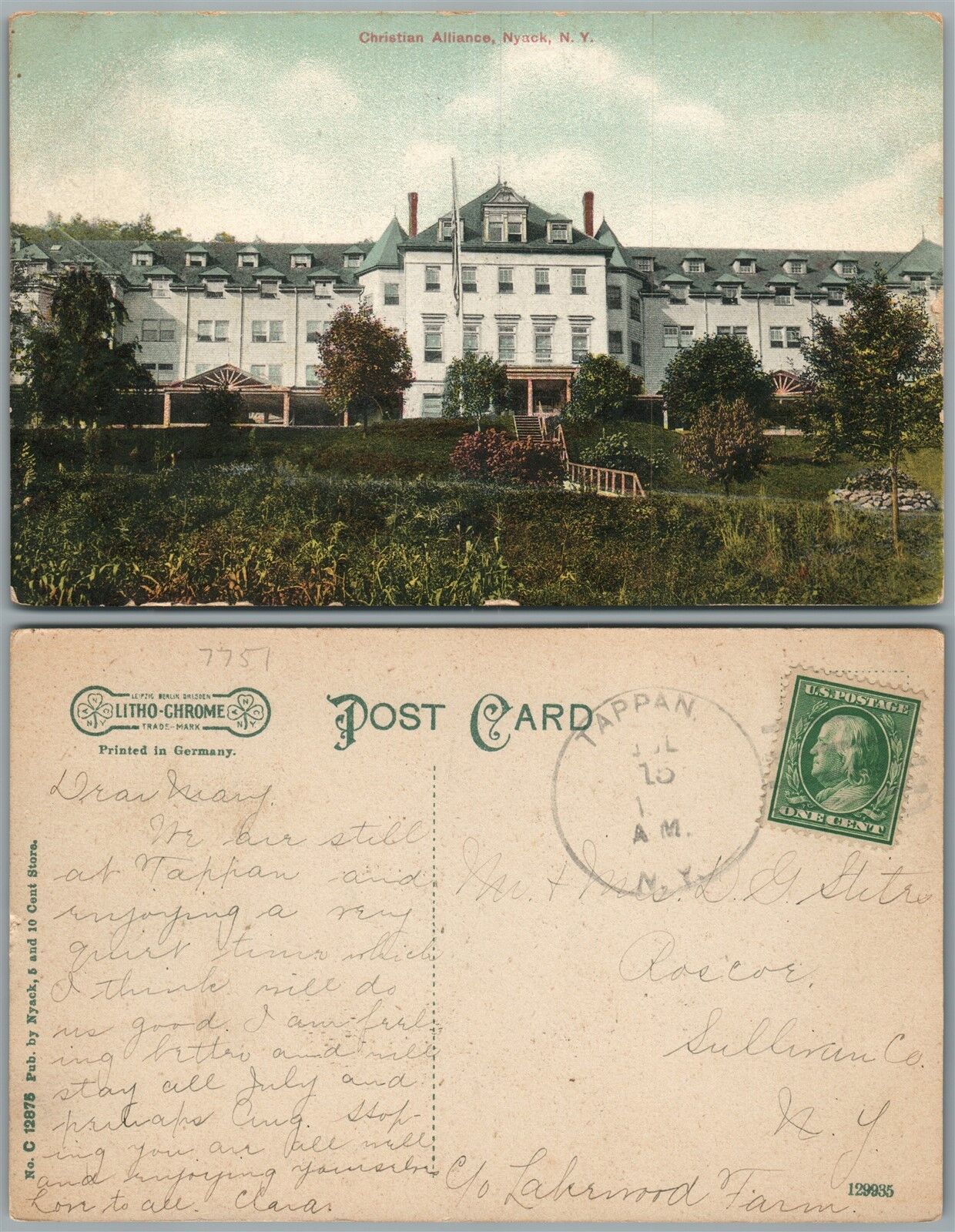 NYACK N.Y. CHRISTIAN ALLIANCE ANTIQUE POSTCARD