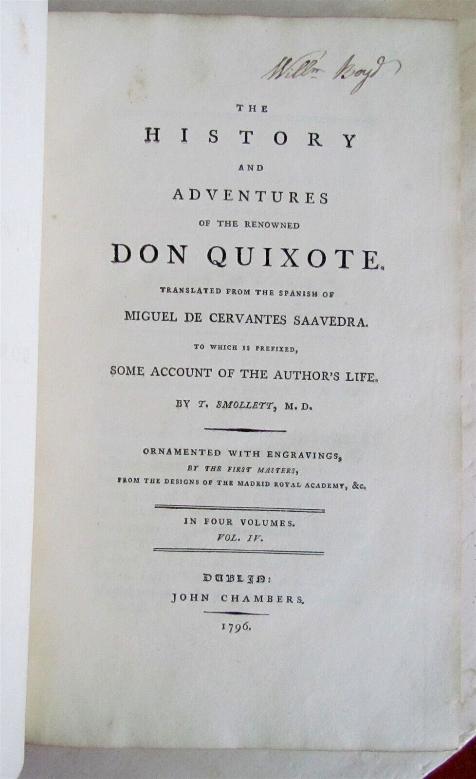 1796 4 volumes CERVANTES HISTORY OF DON QUIXOTE antique in ENGLISH by SMOLLET