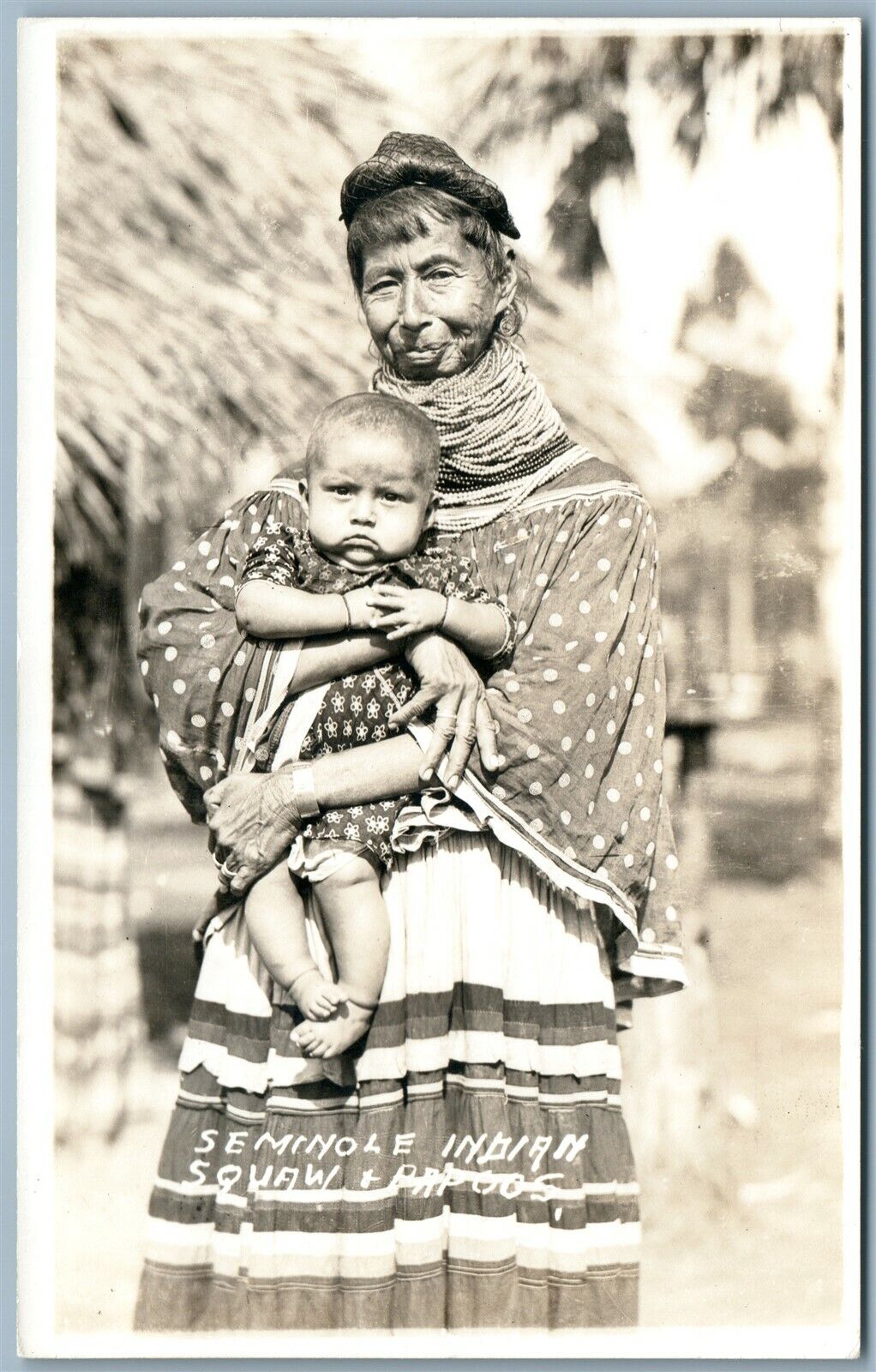 SEMINOLE INDIAN SQUAW & PAPOOSE FLORIDA ANTIQUE REAL PHOTO POSTCARD RPPC