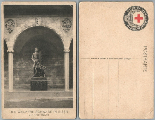 DER WACKERE SCHWABE IN EISEN ZU STUTTGART GERMANY WWI ANTIQUE RED CROSS POSTCARD